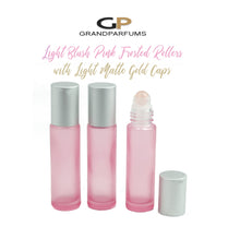 Load image into Gallery viewer, BLUSH Frosted PINK 10ml Roller Bottles, AMETHYST Glass or Steel Rollerballs Rose Pink Glass Matte Gold Caps, 6 Units, Best Price