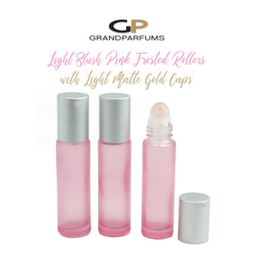 BLUSH Frosted PINK 10ml Roller Bottles, AMETHYST Glass or Steel Rollerballs Rose Pink Glass Matte Gold Caps, 6 Units, Best Price