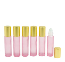 Load image into Gallery viewer, 10ml Essential Oil Roller Bottles 6 BLUSH PINK Frosted Glass w/ MATTE Silver Caps Steel Glass, Rose Quartz, or Laboradorite Balls