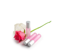 Load image into Gallery viewer, SALE! 3 BLUSH PINK 10ml Glass Roller Bottle, Essential Oil Rollon w/ Glass or Steel Rollers Perfume Vials, Gold Silver Matte/Shiny Caps