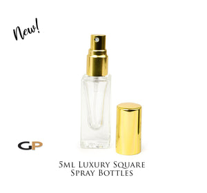 6 Pcs 5ml SQUARE Atomizer Bottles Glass Bottle, SILVER, BLACK or GOLD Caps Perfume Bottles 1/6 Oz