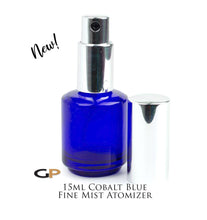 Load image into Gallery viewer, 3 Pieces - 15ml LUXURY PERFUME ATOMIZER Empty Cobalt Blue Glass Bottle w/ Gold, Black or Silver Cap 1/2 Oz ,Cologne Essential Oil Bottle