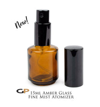 Load image into Gallery viewer, 3 Pieces - 15ml LUXURY PERFUME ATOMIZER Empty Amber Glass Bottle w/ Gold, Black or Silver Cap 1/2 Oz Cologne Essential Oil Blend Bottle