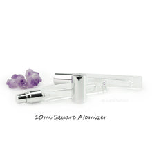 Load image into Gallery viewer, SQUARE Essential Oil Roller or LuXURY Atomizer Bottle 10ml SiLVER BlaCK or GoLD Cap Perfume Cologne Essential Oil Aromatic Water SiNGLE UNIT