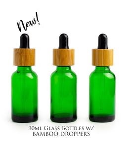 3 Dropper Bottles 1 Oz MATTE BLACK Glass w/ BAMBoO Droppers 30ml Boston Round Shape White or Black Bulbs Essential Oil,  Serum Tincture,