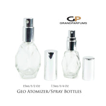 Load image into Gallery viewer, 3 PREMIUM Essential Oil Spray Bottles, 1 Oz or 2 Oz Perfume Atomizer Empty Glass Fine Mist Bottle GEO/GEM with Shiny Gold Cap 30ml or 60ml