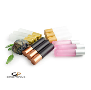 Set of 3 Oil Roller Bottles 10ml for Essential Oil w/ Glass or Steel Rollerballs Perfume Vials, Gold Silver Matte/Shiny or Bamboo Caps