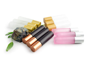 Set of 3 Oil Roller Bottles 10ml for Essential Oil w/ Glass or Steel Rollerballs Perfume Vials, Gold Silver Matte/Shiny or Bamboo Caps