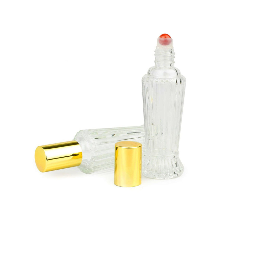 Premium 14ml VINTAGE Styled Essential Oil Roller Bottle w/ CRYSTAL GEMSTONE Rollerball | Column Shape Glass Perfume Roll on  | Single