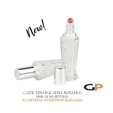 Load image into Gallery viewer, Premium 14ml VINTAGE Styled Essential Oil Roller Bottle w/ CRYSTAL GEMSTONE Rollerball | Column Shape Glass Perfume Roll on  | Single