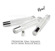 Load image into Gallery viewer, 5 PREMIUM SQUARE Roller Bottles 10ml Essential Oil, Gold Caps Stainless STEEL Balls, 1/3 Oz