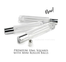 Load image into Gallery viewer, 5 PREMIUM SQUARE Roller Bottles 10ml Essential Oil, Gold Caps Stainless STEEL Balls, 1/3 Oz