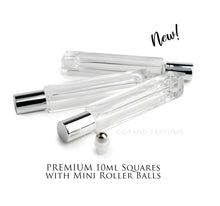 Load image into Gallery viewer, 3 SQUARE 10 ml Clear Glass Essential Oil Slim High End Roll-on, Gold Caps Roller PERFUME BOTTLES Stainless Steel Balls, 1/3 Oz ,  10 ml