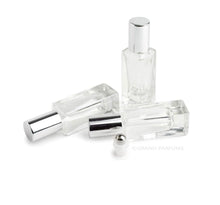 Load image into Gallery viewer, 12 LUXURY SQUARE Slim 5ml Clear Glass Roll-on, Gold Caps Roller Perfume Bottles Stainless STEEL Ball Fitment, 1/6 Oz Essential Oil,  5 ml