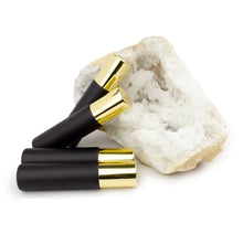 Load image into Gallery viewer, 12 MATTE BLACK Satin 10ml Glass Essential Oil Roller Bottles w/ Steel or Glass Rollers, SHINY Gold, Black or White Caps, Perfume Oil Roller