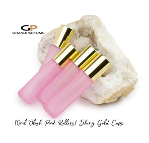 SALE! 12 BLUSH PiNK 10ml Glass Roller Bottle, Essential Oil Rollon w/ Glass or Steel Rollers Perfume Vials, SHINY Gold, White or Black Caps