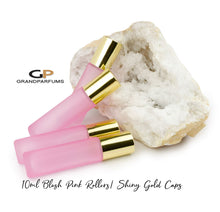 Load image into Gallery viewer, Frosted BLUSH Essential Oil Roller Bottles | 10ml Glass Roller Bottle | SET of 12 | Choose Cap Color | Glass Rollerballs