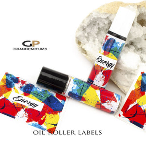 ENERGY! Modern Art Essential Oil Roller LABELS | Water & Oil Resistant for 10ml Bottles | Glossy Color Custom Prints and Designs Available