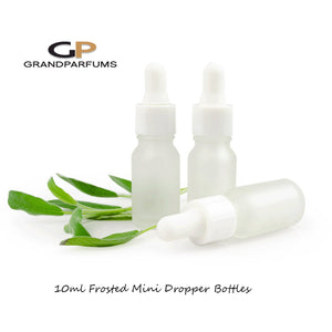 Mini Essential Oil Frosted Glass Dropper Bottles w/ White Cap 5ml, 10ml | Single Unit