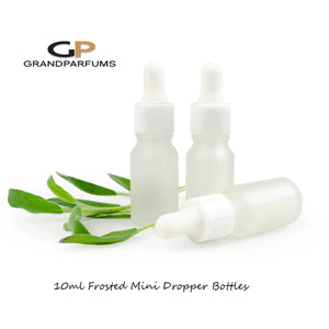 6 Units Mini Frosted Glass Dropper Bottles w/ Matte or Shiny Silver or Gold Cap 5ml, 10ml