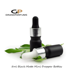 6 Units Mini Dropper Bottles Frosted Clear or Black Matte Glass w/ White Cap 5ml, 10ml