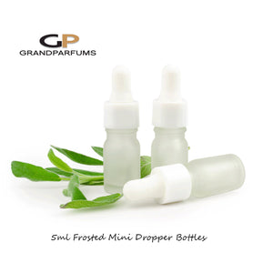 6 Units Mini Frosted Glass Dropper Bottles w/ Matte or Shiny Silver or Gold Cap 5ml, 10ml