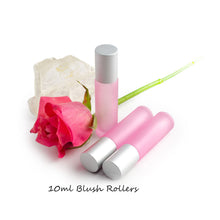 Load image into Gallery viewer, SALE! 3 BLUSH PINK 10ml Glass Roller Bottle, Essential Oil Rollon w/ Glass or Steel Rollers Perfume Vials, Gold Silver Matte/Shiny Caps