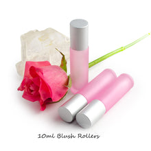 Load image into Gallery viewer, SALE! 3 BLUSH PINK 10ml Glass Roller Bottle, Essential Oil Rollon w/ Glass or Steel Rollers Perfume Vials, Gold Silver Matte/Shiny Caps