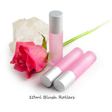 Load image into Gallery viewer, SALE! 3 BLUSH PINK 10ml Glass Roller Bottle, Essential Oil Rollon w/ Glass or Steel Rollers Perfume Vials, Gold Silver Matte/Shiny Caps