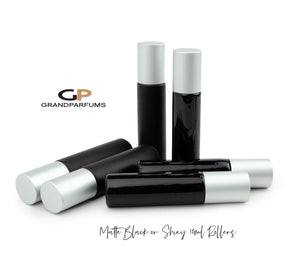 3 BLACK Matte or Shiny 10ml Glass Essential Oil Roller Bottles with Steel or Glass Rollers, Matte Silver, Matte Gold,  Black or White Caps