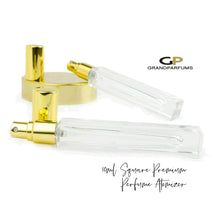 Load image into Gallery viewer, SQUARE Essential Oil Roller or LuXURY Atomizer Bottle 10ml SiLVER BlaCK or GoLD Cap Perfume Cologne Essential Oil Aromatic Water SiNGLE UNIT