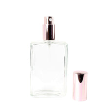 Load image into Gallery viewer, 1 ROSE GOLD Perfume ATOMIZER Empty Clear Glass 100ml 3.4 Oz Rectangular Spray Bottle