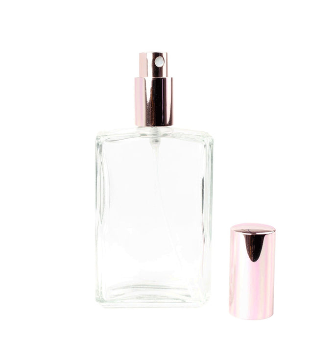 1 ROSE GOLD Perfume ATOMIZER Empty Clear Glass 100ml 3.4 Oz Rectangular Spray Bottle