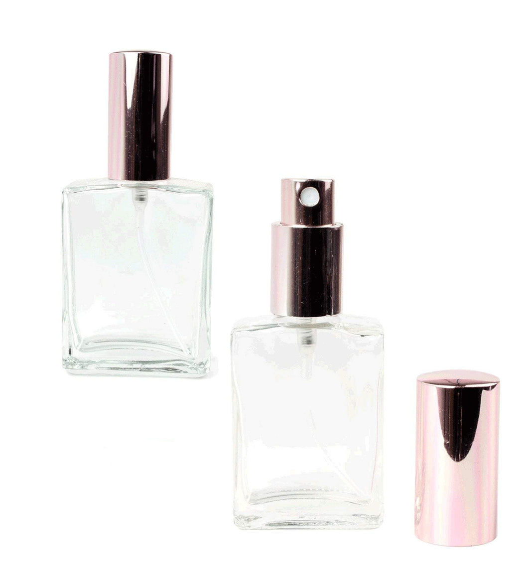 1 ROSE GOLD Perfume ATOMIZER Clear Glass 30ml or 60ml 1 or 2 Oz Rectangle Spray Bottle