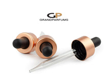 Load image into Gallery viewer, 6 COPPER (Matte Rose Gold) Droppers CLEAR 30ml Glass ESSENTiAL OiL Bottles Private Label Cosmetic Packaging 1 Oz