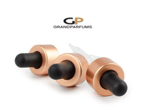 Load image into Gallery viewer, 6 COPPER (Matte Rose Gold) Droppers on FROSTED 30ml Glass Essential Oil Bottles UV Protection 1 Oz