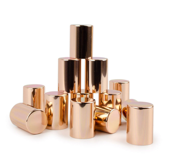 12 ROSE GOLD! Roll On Bottle Caps Upscale Metallic Lid for 5ml, 10ml Glass Roller Ball Bottles Light Rose Gold Roll-on Topper