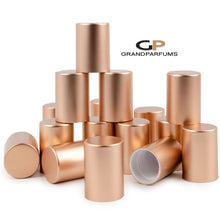Load image into Gallery viewer, 48 ROSE GOLD! Roll On Bottle CAPS Upscale Metallic Lid for 5ml, 10ml Glass Roller Ball Bottles Light Rose Gold, Shiny or Matte Finish