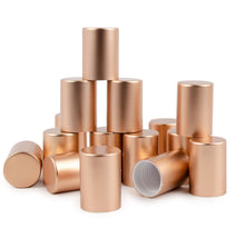 Load image into Gallery viewer, 24 ROSE GOLD! Roll On Bottle CAPS Upscale Metallic Lid for 5ml, 10ml Glass Roller Ball Bottles FReE SHiPPiNG! Shiny or Matte Roll-on Caps