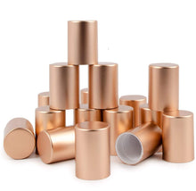 Load image into Gallery viewer, 24 ROSE GOLD! Roll On Bottle CAPS Upscale Metallic Lid for 5ml, 10ml Glass Roller Ball Bottles FReE SHiPPiNG! Shiny or Matte Roll-on Caps