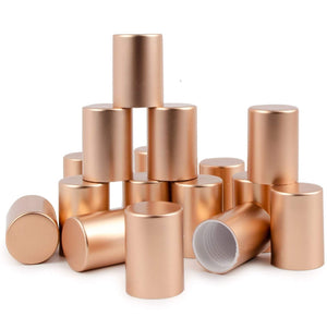 24 ROSE GOLD! Roll On Bottle CAPS Upscale Metallic Lid for 5ml, 10ml Glass Roller Ball Bottles FReE SHiPPiNG! Shiny or Matte Roll-on Caps