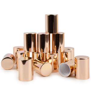 24 ROSE GOLD! Roll On Bottle CAPS Upscale Metallic Lid for 5ml, 10ml Glass Roller Ball Bottles FReE SHiPPiNG! Shiny or Matte Roll-on Caps