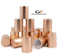 Load image into Gallery viewer, 6 ROSE GOLD! Roll On Bottle CAPS Upscale Metallic Lid for 5ml, 10ml Glass Roller Ball Bottles Light Rose Gold, Shiny or Matte! Roll-on Caps