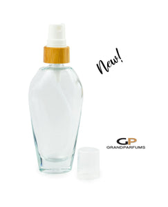 BAMBOO Spray Cap, Premium PERFUME & Essential Oil OVAL Spray Bottles, 1.7 Oz Atomizer Empty Glass Fine Mist 50ml Spa and Luxury Branding