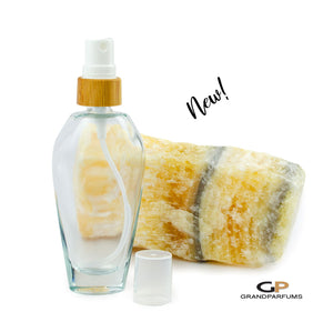 BAMBOO Spray Cap, Premium PERFUME & Essential Oil OVAL Spray Bottles, 1.7 Oz Atomizer Empty Glass Fine Mist 50ml Spa and Luxury Branding