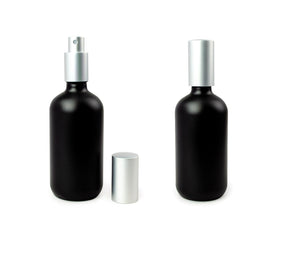 2 ROSE GOLD Perfume Atomizers MaTTE Black 4 Oz Glass Bottle Essential Oil, Fine Mist Sprayer Premium Aluminum Cap DIY Bath Body 120ml Deluxe