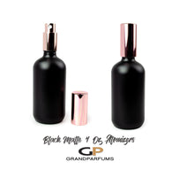 Load image into Gallery viewer, 3 MATTE SILVER Perfume Atomizers MaTTE Black 120ml Glass Bottle Essential Oil, Fine Mist Sprayer Upscale Aluminum Cap DIY Bath Body 120ml