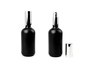 2 ROSE GOLD Perfume Atomizers MaTTE Black 4 Oz Glass Bottle Essential Oil, Fine Mist Sprayer Premium Aluminum Cap DIY Bath Body 120ml Deluxe