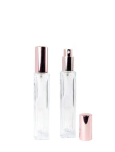 Load image into Gallery viewer, 1 ROSE GOLD Perfume ATOMIZER Empty Clear Glass 50ml 1.7 Oz Square Columnar Spray Bottle