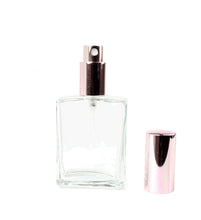 Load image into Gallery viewer, 1 ROSE GOLD Perfume ATOMIZER Clear Glass 30ml or 60ml 1 or 2 Oz Rectangle Spray Bottle